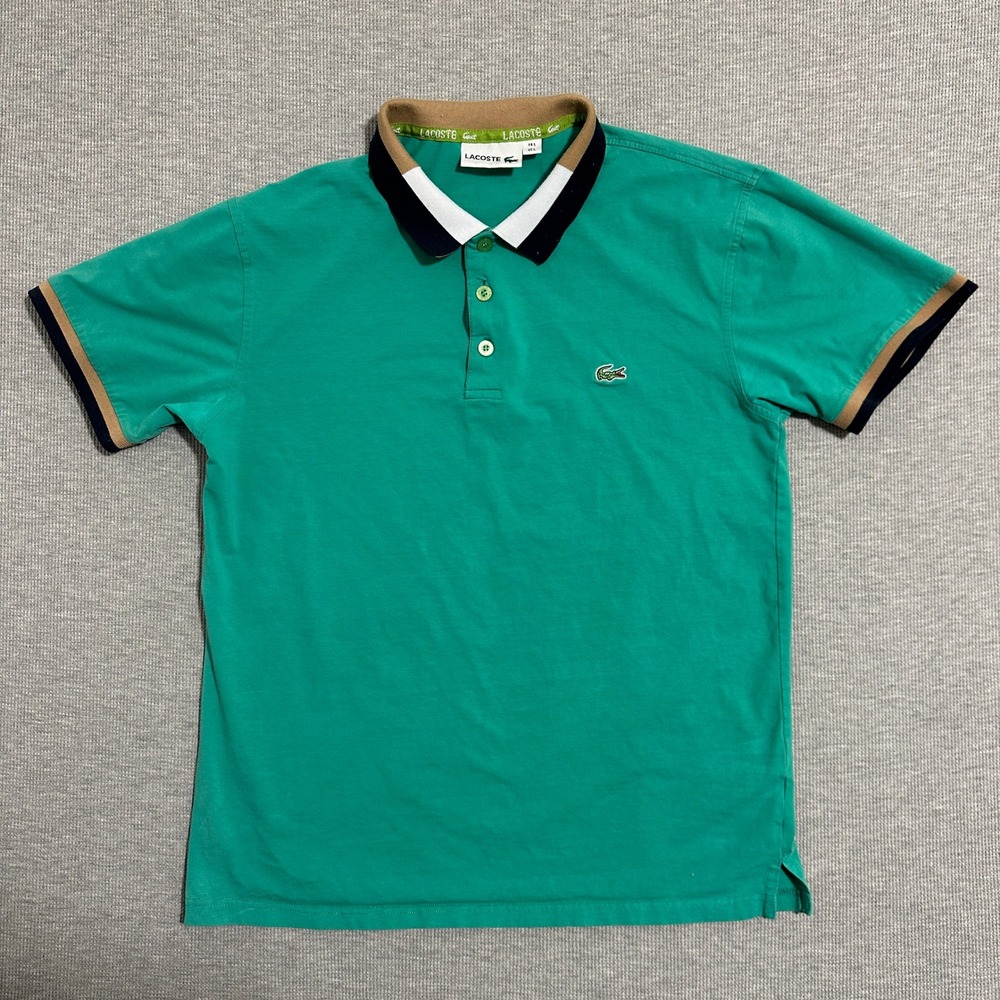 Lacoste Short Sleeve Polo Shirt Green Colorblock Trim Logo Mens Size Large